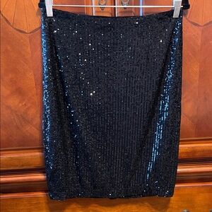 NWT. DKNY Black Sequin A-Line Skirt Fully Lined w/ Back Zipper and 8” Slit